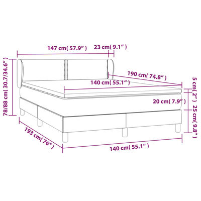 vidaXL sötétszürke bársony rugós ágy matraccal 140x190 cm