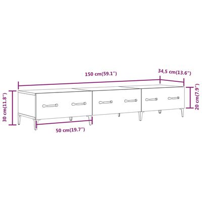 vidaXL füstös tölgy színű szerelt fa TV-szekrény 150 x 34,5 x 30 cm