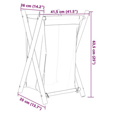 vidaXL krémfehér bambusz szennyeskosár 41,5x36x63,5 cm