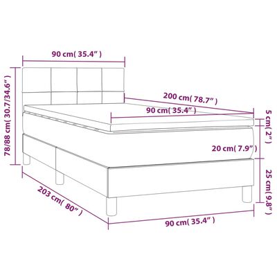 vidaXL sötétzöld bársony rugós és LED-es ágy matraccal 90x200 cm