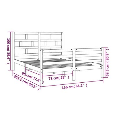 vidaXL King Size fehér tömör fa ágykeret 150 x 200 cm