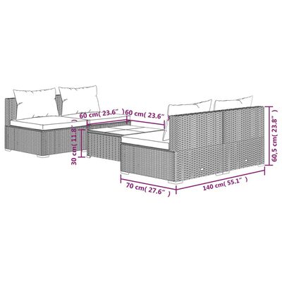 vidaXL 5 részes szürke polyrattan kerti ülőgarnitúra párnákkal