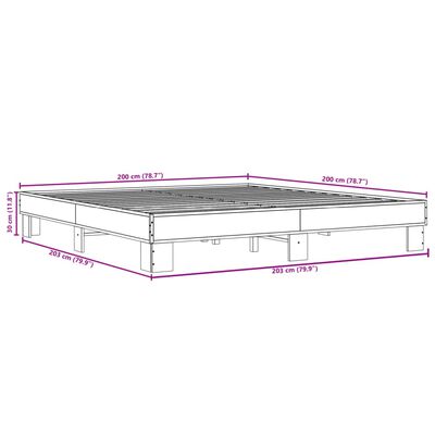 vidaXL füstös tölgy színű szerelt fa és fém ágykeret 200 x 200 cm