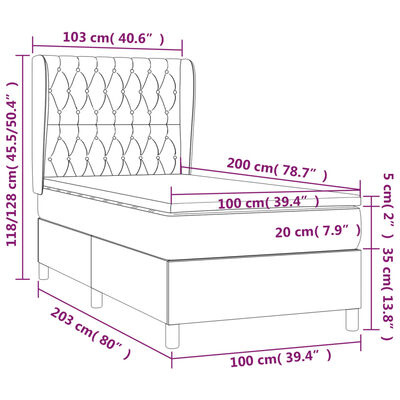 vidaXL sötétbarna szövet rugós ágy matraccal 100 x 200 cm