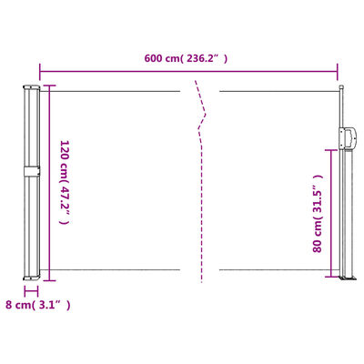 vidaXL piros behúzható oldalsó napellenző 120 x 600 cm