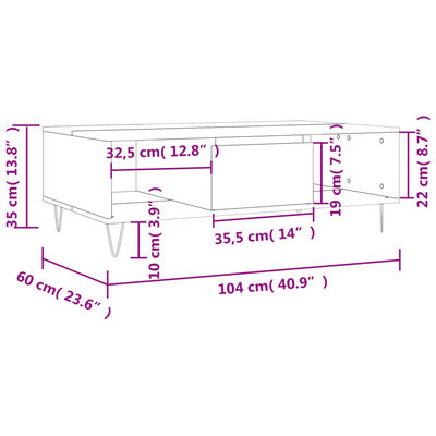 vidaXL fekete szerelt fa dohányzóasztal 104 x 60 x 35 cm