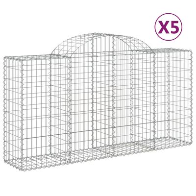 vidaXL 5 db íves horganyzott vas gabion kosár 200 x 50 x 100/120 cm