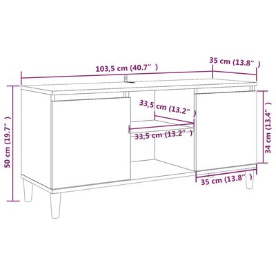 vidaXL barna tölgyszínű TV-szekrény tömör falábakkal 103,5x35x50 cm