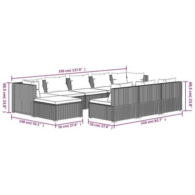 vidaXL 10 részes barna polyrattan kerti bútorszett párnákkal