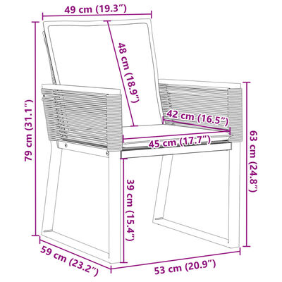 vidaXL 2 db fekete polyrattan kerti szék párnával