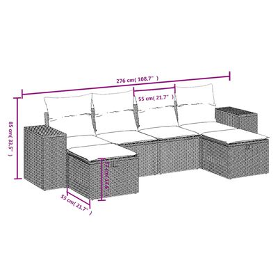 vidaXL 6 részes fekete polyrattan kerti ülőgarnitúra párnákkal