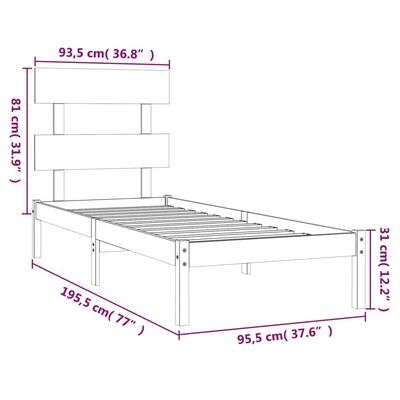 vidaXL Single fekete tömör fa ágykeret 90 x 190 cm