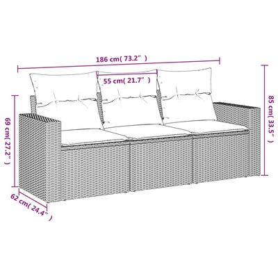 vidaXL 3 részes bézs polyrattan kerti ülőgarnitúra párnákkal