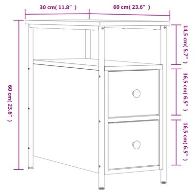 vidaXL 2 db füstös tölgy színű szerelt fa éjjeliszekrény 30x60x60 cm