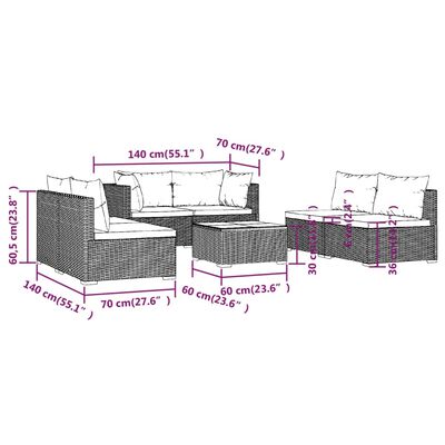 vidaXL 7 részes fekete polyrattan kerti ülőgarnitúra párnákkal