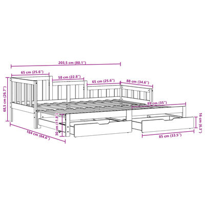 vidaXL fehér tömör fenyőfa kihúzható kanapéágy fiókkal 80x200 cm