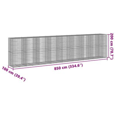 vidaXL horganyzott vas gabion kosár fedéllel 850 x 100 x 200 cm