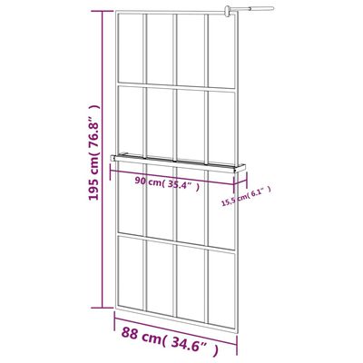 vidaXL fekete ESG üveg és alumínium zuhanyfal polccal 90 x 195 cm