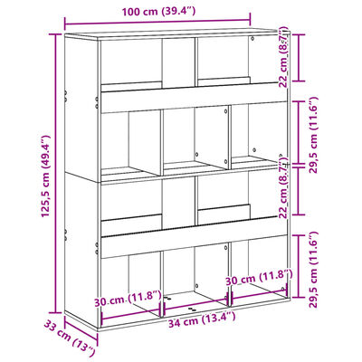 vidaXL kézműves tölgy színű szerelt fa könyvespolc 100 x 33 x 125,5 cm