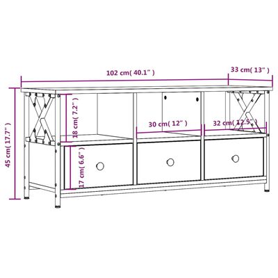 vidaXL barna tölgyszínű szerelt fa és vas TV-szekrény 102x33x45 cm