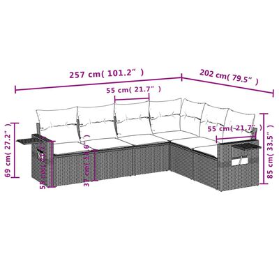 vidaXL 6 részes szürke polyrattan kerti ülőgarnitúra párnákkal