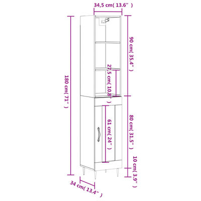 vidaXL betonszürke szerelt fa magasszekrény 34,5x34x180 cm