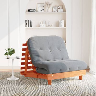 vidaXL viaszbarna tömör fenyőfa futon kanapéágy matraccal 100x206x11cm