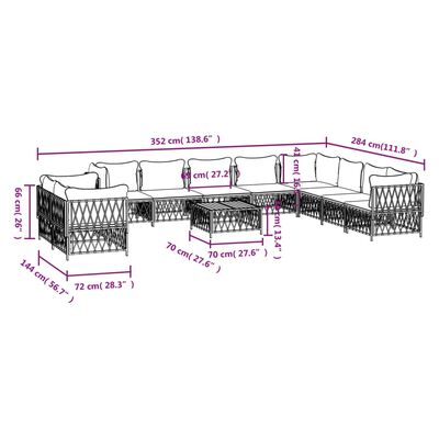 vidaXL 11 részes antracitszürke acél kerti ülőgarnitúra párnákkal