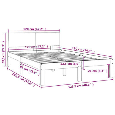 vidaXL Small Double mézbarna tömör fa ágykeret 120 x 190 cm