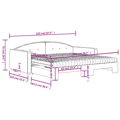 vidaXL rózsaszín kihúzható bársony heverő matraccal 100 x 200 cm