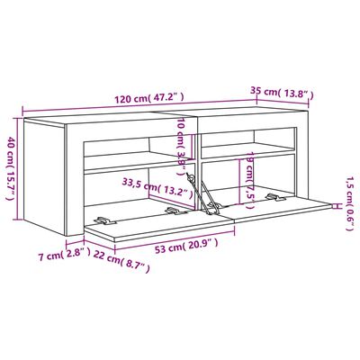 vidaXL szürke sonoma színű TV-szekrény LED-lámpákkal 120 x 35 x 40 cm