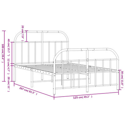 vidaXL fekete fém ágykeret fej- és lábtámlával 120 x 200 cm