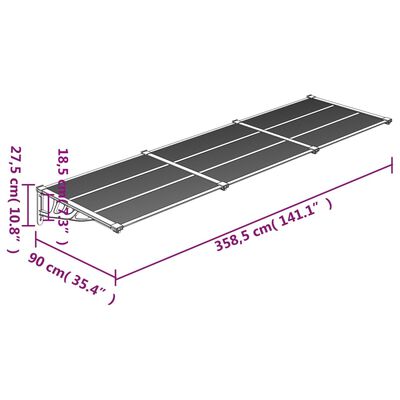 vidaXL fekete és átlátszó polikarbonát ajtóelőtető 358,5 x 90 cm