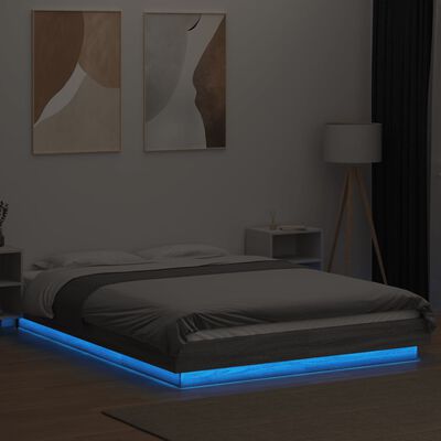 vidaXL szürke sonoma színű szerelt fa ágykeret LED-del 140x200 cm