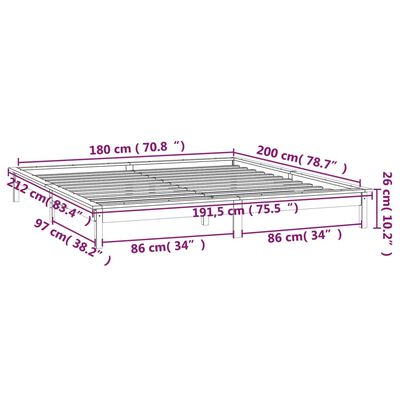 vidaXL szürke tömör fa ágykeret LED-ekkel 180x200 cm (Super King)