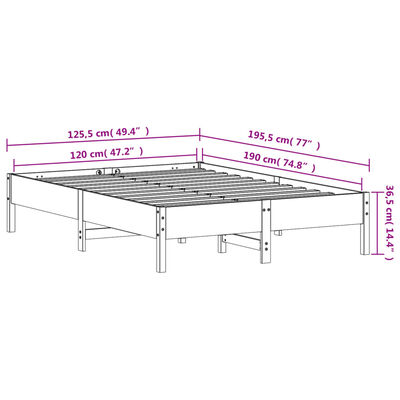 vidaXL fehér tömör fenyőfa ágy matrac nélkül 120 x 190 cm