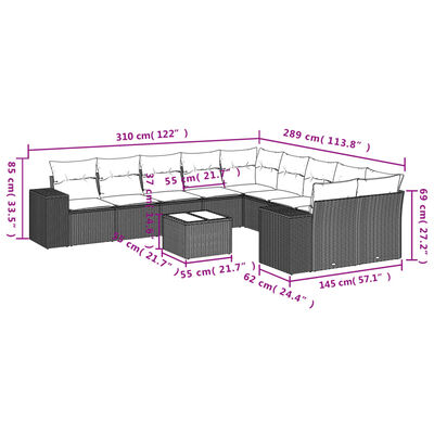 vidaXL 11 részes szürke polyrattan kerti ülőgarnitúra párnákkal