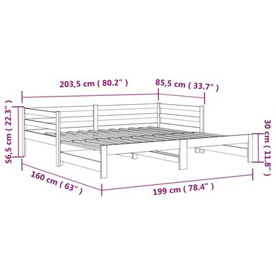 vidaXL szürke tömör fenyőfa kihúzható kanapéágy 2x(80x200) cm