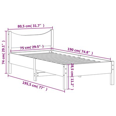 vidaXL fehér tömör fenyőfa ágy matrac nélkül 75 x 190 cm