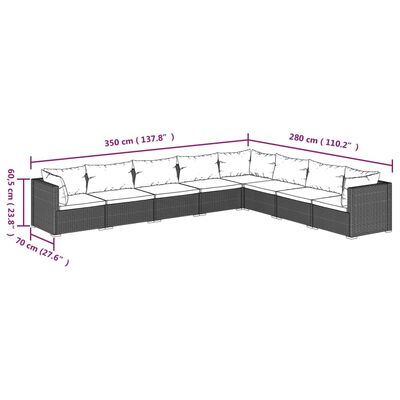 vidaXL 8 részes szürke polyrattan kerti ülőgarnitúra párnákkal