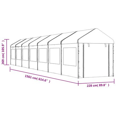 vidaXL fehér polietilén pavilon tetővel 15,61 x 2,28 x 2,69 m
