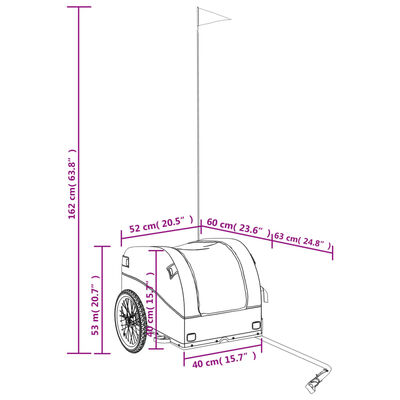 vidaXL fekete-sárga vas kerékpár utánfutó 30 kg