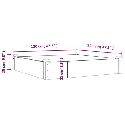 vidaXL barna tömör fenyőfa kerti magaságyás béléssel 120x120x25 cm