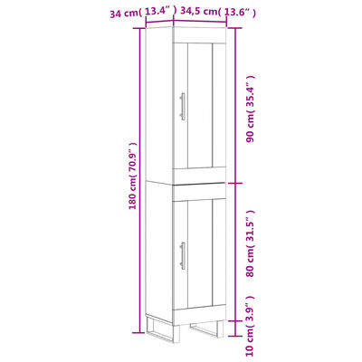 vidaXL szürke sonoma szerelt fa magasszekrény 34,5 x 34 x 180 cm