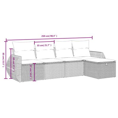 vidaXL 5 részes fekete polyrattan kerti kanapészett párnákkal