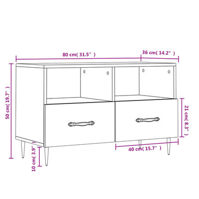 vidaXL fehér magasfényű szerelt fa TV-szekrény 80x36x50 cm