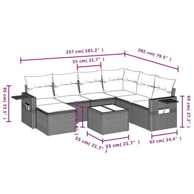 vidaXL 8 részes szürke polyrattan kerti ülőgarnitúra párnákkal