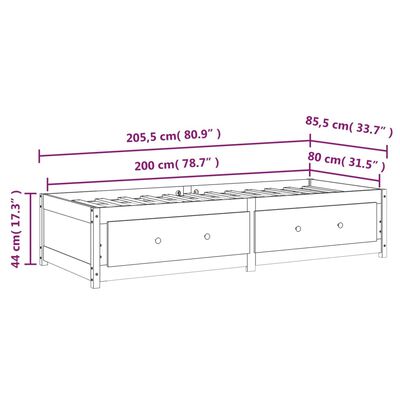 vidaXL mézbarna tömör fenyőfa kanapéágy 80 x 200 cm