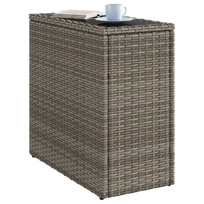 vidaXL szürke polyrattan kerti kisasztal üveg lappal 58 x 27,5 x 55 cm