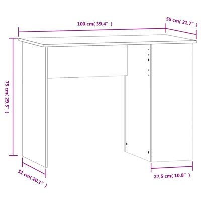 vidaXL fekete szerelt fa íróasztal 100x55x75 cm